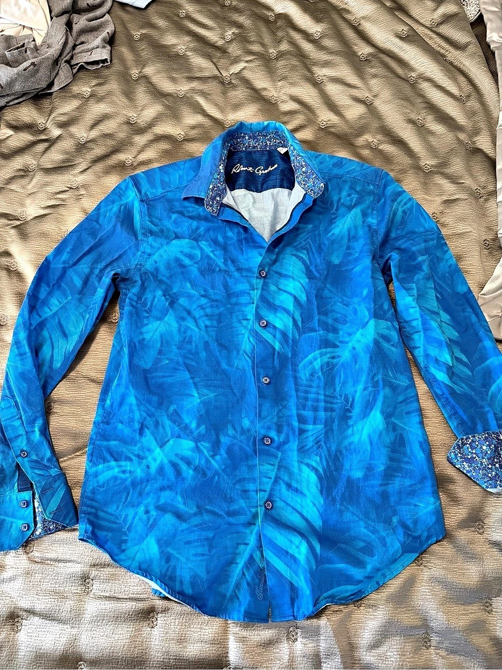 Robert Graham Tropical Leaf Design Casual Button Down Shirt Size Small Like New